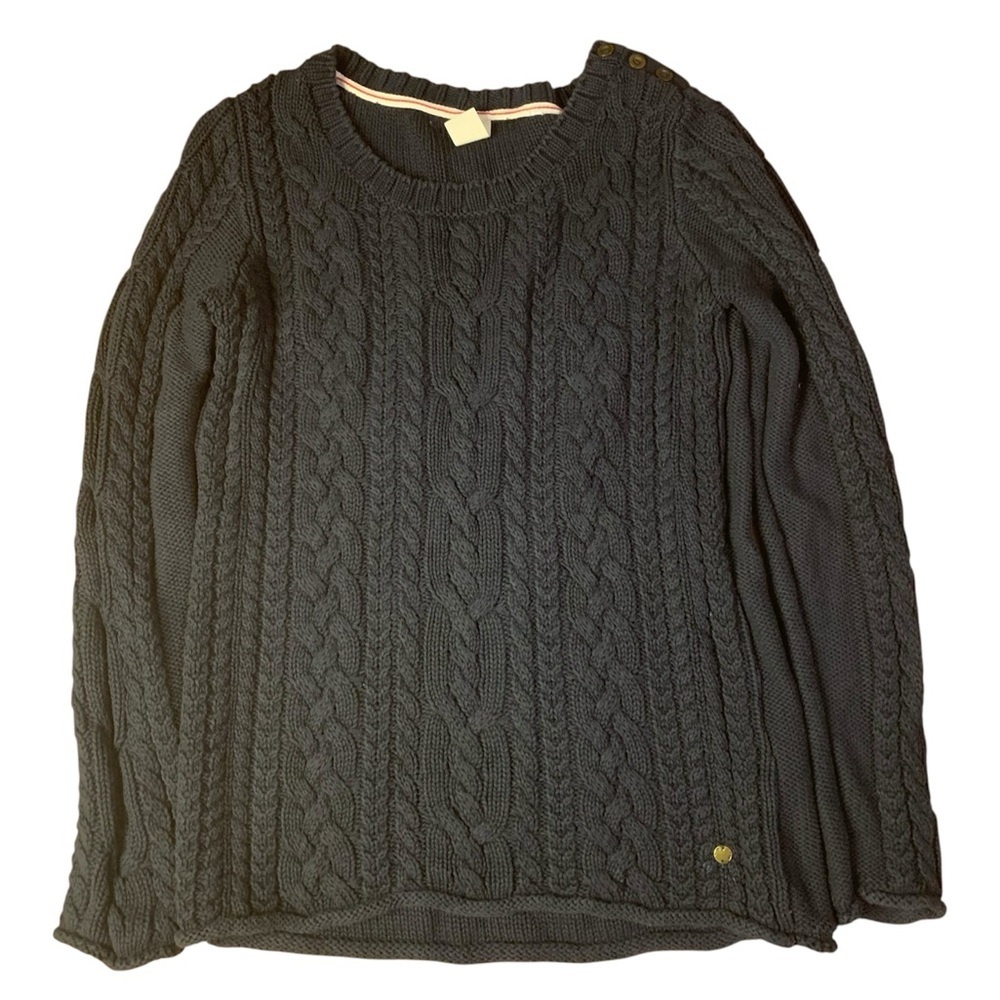 💜 H&M Navy Blue Cable Knit Cotton Sweater - Shoulder Buttons - Size M